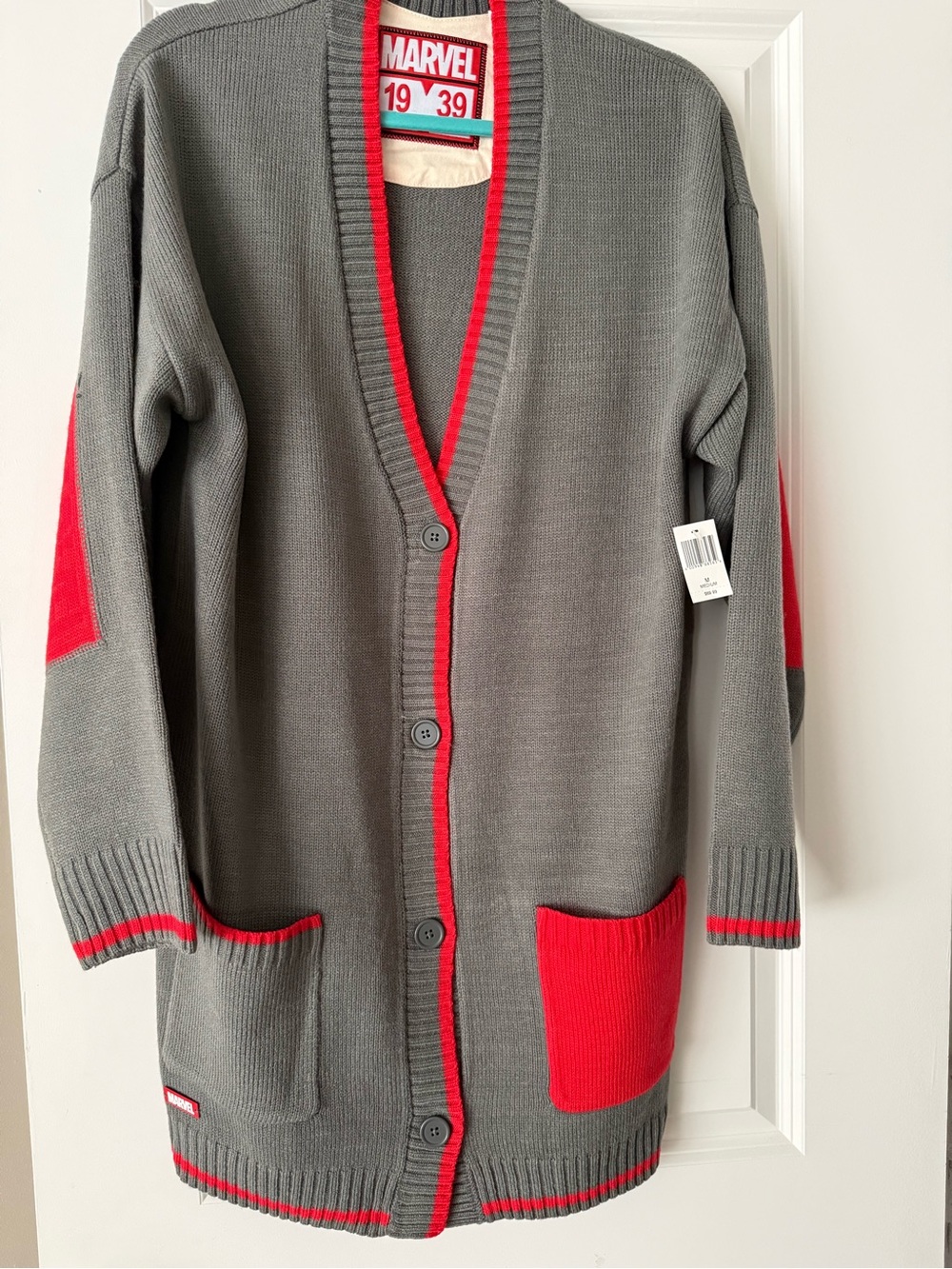 Marvel Gray Cardigan with Red Trim and Pockets